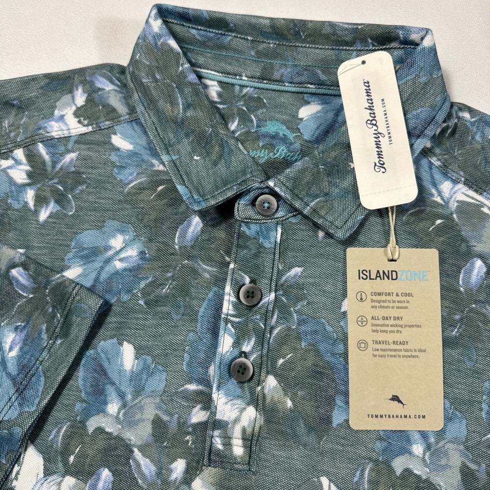 Tommy Bahama Polo Shirt Men's M Green La Esmeralda Flora‎ SS IslandZone NWT $110